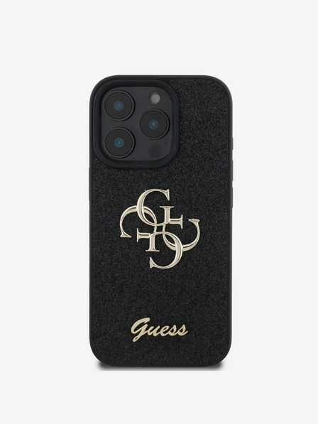 Guess Guess PU Pevný zadný kryt s kovovým logom 4G Glitter pre iPhone 16 Pro Black