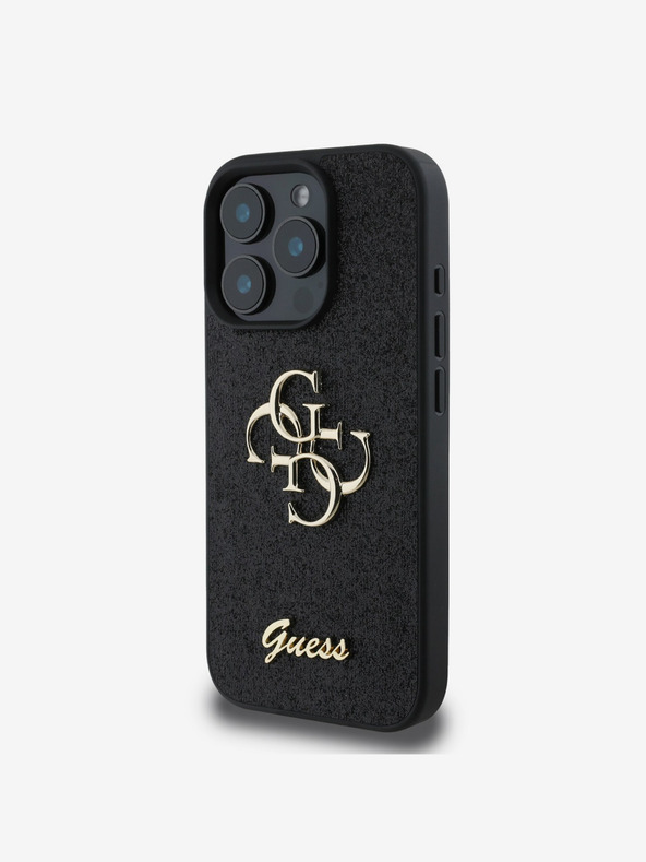 Guess Guess PU Pevný zadný kryt s kovovým logom 4G Glitter pre iPhone 16 Pro Black