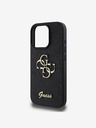 Guess Guess PU Pevný zadný kryt s kovovým logom 4G Glitter pre iPhone 16 Pro Black