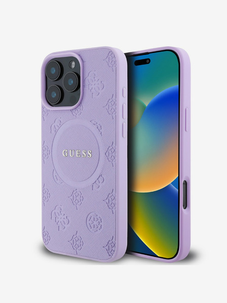 Guess Guess Saffiano Peony Stamp MagSafe zadný kryt pre iPhone 16 Pro fialový