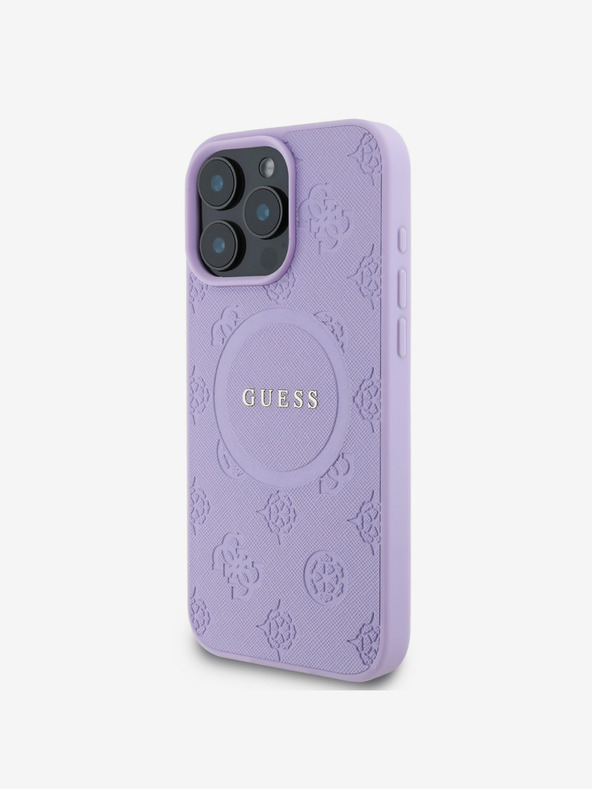 Guess Guess Saffiano Peony Stamp MagSafe zadný kryt pre iPhone 16 Pro fialový