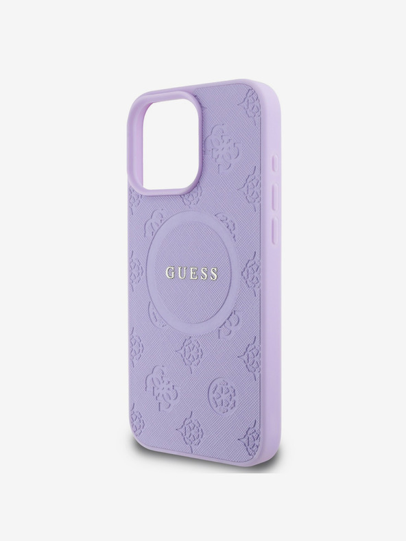 Guess Guess Saffiano Peony Stamp MagSafe zadný kryt pre iPhone 16 Pro fialový