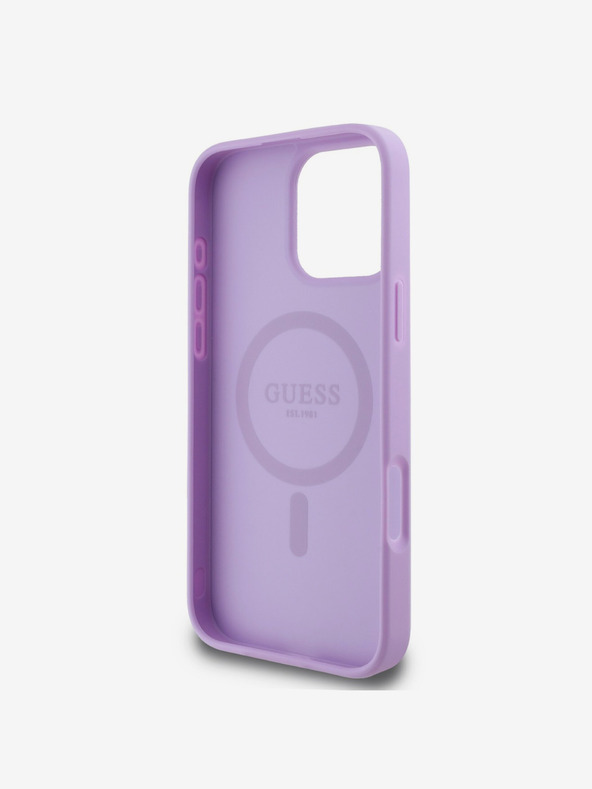 Guess Guess Saffiano Peony Stamp MagSafe zadný kryt pre iPhone 16 Pro fialový