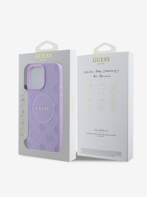 Guess Guess Saffiano Peony Stamp MagSafe zadný kryt pre iPhone 16 Pro fialový