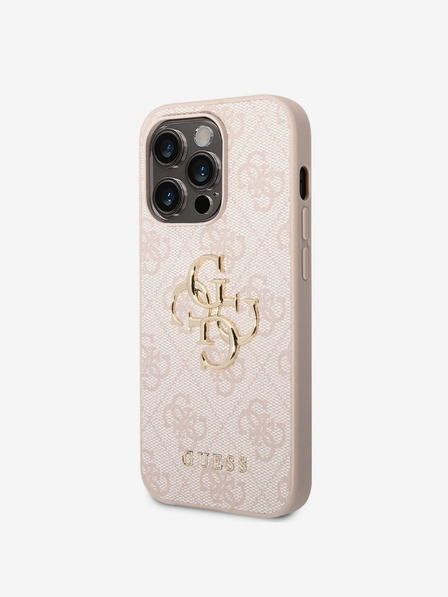 Guess PU 4G Metal Logo Zadní Kryt pro iPhone 14 Pro Pink Obal na telefón