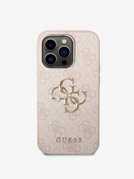 Guess PU 4G Metal Logo Zadní Kryt pro iPhone 14 Pro Pink Obal na telefón