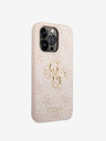 Guess PU 4G Metal Logo Zadní Kryt pro iPhone 14 Pro Pink Obal na telefón