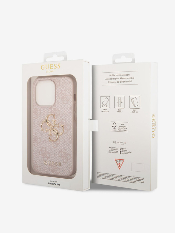 Guess PU 4G Metal Logo Zadní Kryt pro iPhone 14 Pro Pink Obal na telefón