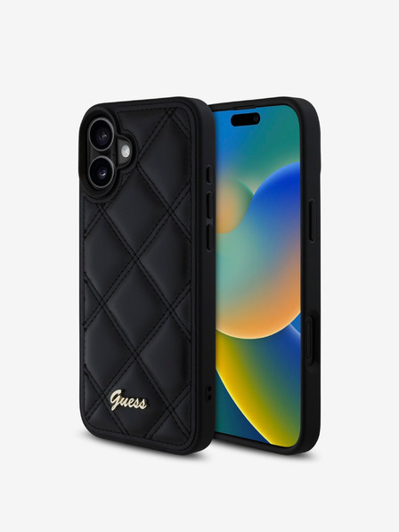 Guess Guess PU kožený prešívaný zadný kryt pre iPhone 16 Plus čierny