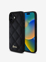 Guess Guess PU kožený prešívaný zadný kryt pre iPhone 16 Plus čierny