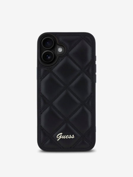 Guess Guess PU kožený prešívaný zadný kryt pre iPhone 16 Plus čierny