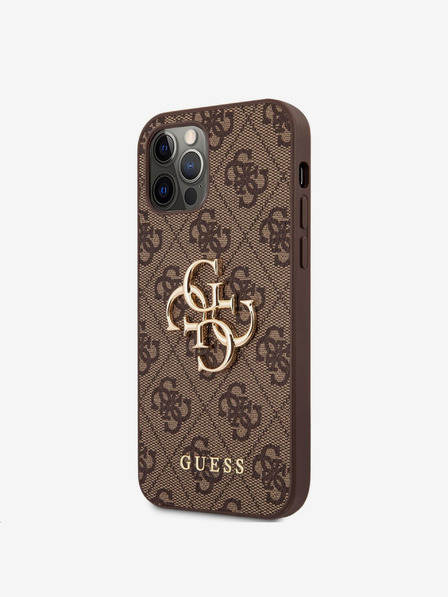 Guess Guess PU 4G Kovové logo Zadný kryt pre iPhone 12/12 Pro hnedý