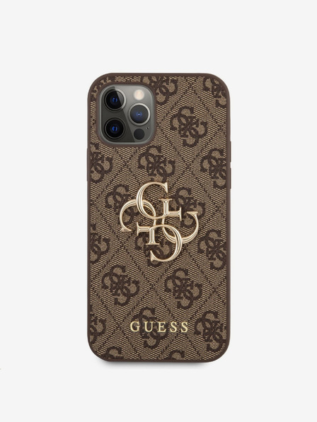 Guess Guess PU 4G Kovové logo Zadný kryt pre iPhone 12/12 Pro hnedý