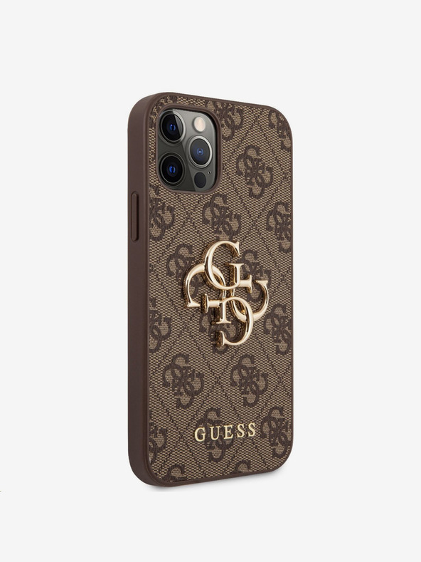 Guess Guess PU 4G Kovové logo Zadný kryt pre iPhone 12/12 Pro hnedý