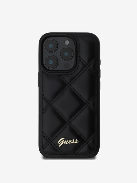 Guess Guess PU kožený prešívaný zadný kryt pre iPhone 16 Pro Max čierny