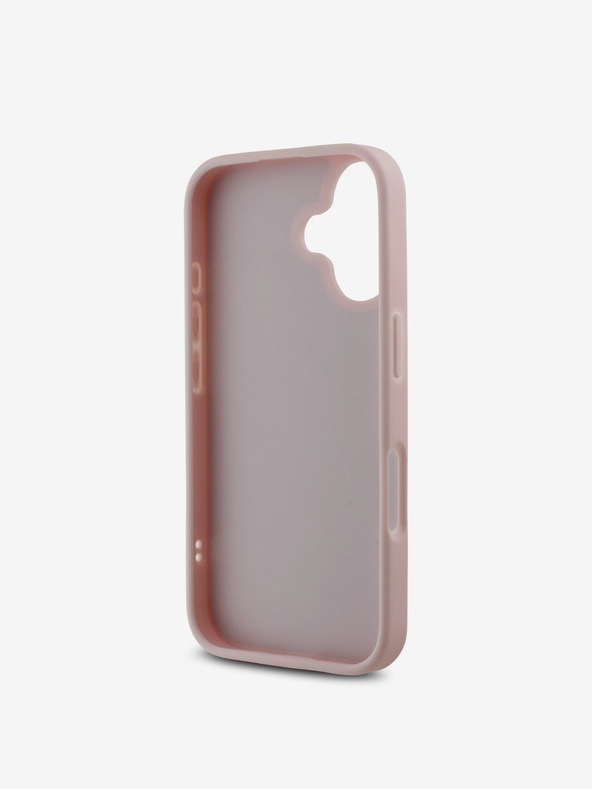 Guess Guess PU kožený prešívaný zadný kryt pre iPhone 16 ružový