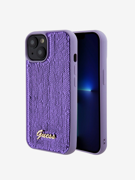Guess Guess Sequin Script Logo Zadný kryt pre iPhone 15 Plus Purple