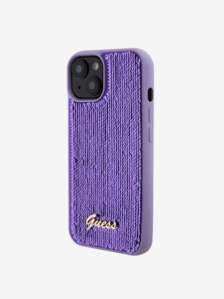 Guess Guess Sequin Script Logo Zadný kryt pre iPhone 15 Plus Purple