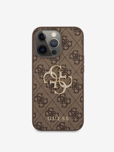Guess Guess PU 4G Kovové logo Zadný kryt pre iPhone 13 Pro hnedý