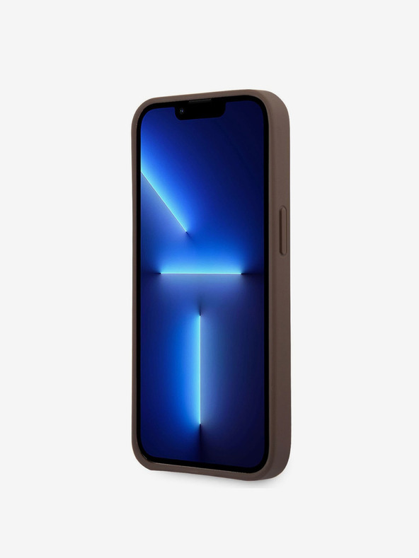 Guess PU 4G Metal Logo Zadní Kryt pro iPhone 14 Pro Brown Obal na telefón