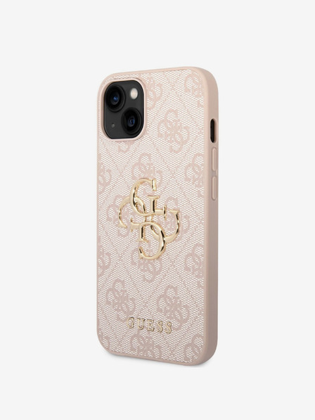 Guess Guess PU 4G kovový zadný kryt s logom pre iPhone 14 ružový