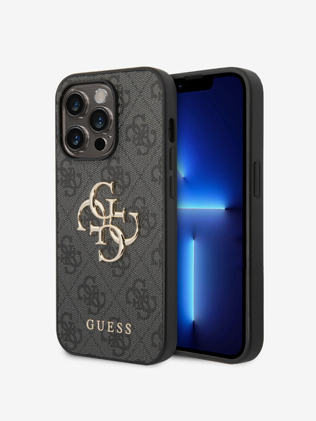 Guess Guess PU 4G kovové logo zadný kryt pre iPhone 15 Pro sivý