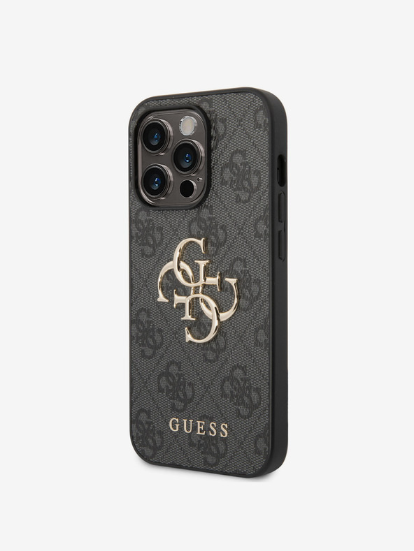 Guess Guess PU 4G kovové logo zadný kryt pre iPhone 15 Pro sivý