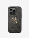 Guess Guess PU 4G kovové logo zadný kryt pre iPhone 15 Pro sivý