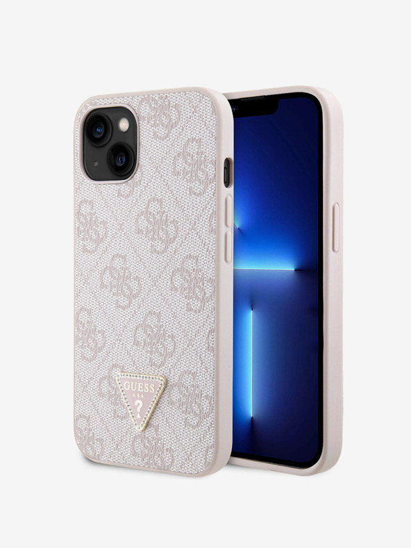 Guess Guess PU 4G Strass Triangle Metal Logo zadný kryt pre iPhone 15 ružový