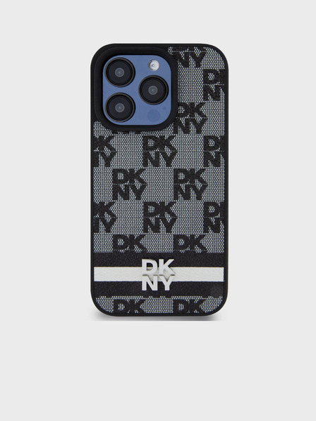 DKNY Zadný kryt z PU kože s károvaným vzorom a pruhmi pre iPhone 12/12 Pro čierny DKNY