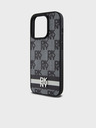 DKNY Zadný kryt z PU kože s károvaným vzorom a pruhmi pre iPhone 12/12 Pro čierny DKNY