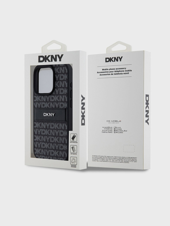 DKNY PU kožený zadný kryt Repeat Pattern Tonal Stripe pre iPhone 15 Pro Black DKNY