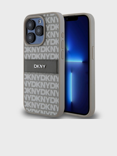 DKNY PU kožený zadný kryt s opakujúcim sa vzorom Tonal Stripe pre iPhone 14 Pro Max Beige DKNY