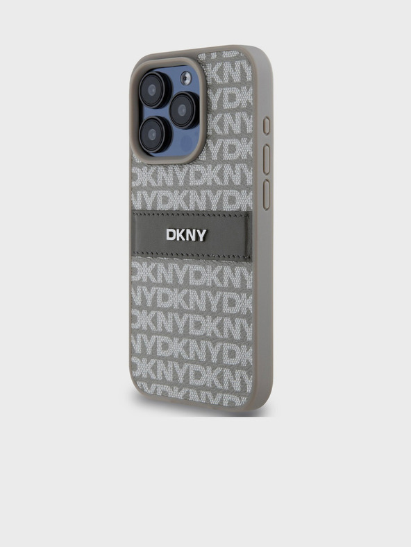 DKNY PU kožený zadný kryt s opakujúcim sa vzorom Tonal Stripe pre iPhone 14 Pro Max Beige DKNY