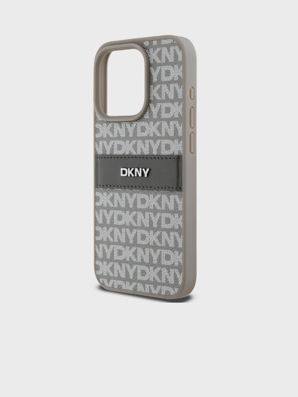 DKNY PU kožený zadný kryt s opakujúcim sa vzorom Tonal Stripe pre iPhone 14 Pro Max Beige DKNY