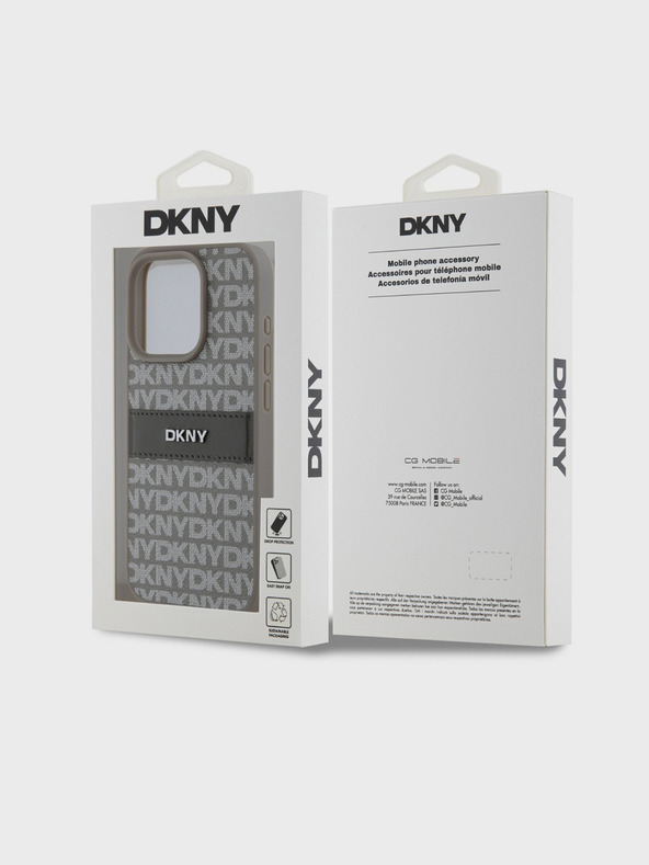 DKNY PU kožený zadný kryt s opakujúcim sa vzorom Tonal Stripe pre iPhone 14 Pro Max Beige DKNY