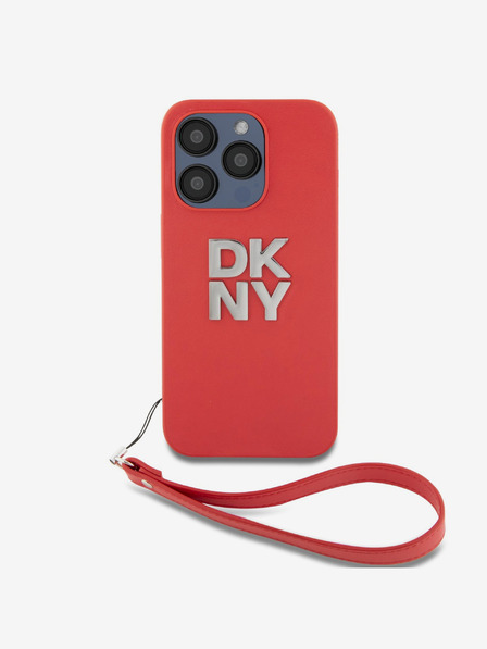 DKNY PU kožený zadný kryt s logom na zápästie pre iPhone 14 Pro Max Red DKNY