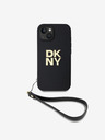 DKNY PU Leather Stack Logo Wrist Strap Back Cover pre iPhone 15 Black DKNY