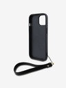 DKNY PU Leather Stack Logo Wrist Strap Back Cover pre iPhone 15 Black DKNY