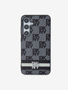 DKNY PU kožený károvaný vzor a prúžky Zadný kryt pre Samsung Galaxy S24 Black DKNY