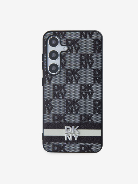 DKNY PU kožený károvaný vzor a prúžky Zadný kryt pre Samsung Galaxy S24 Black DKNY