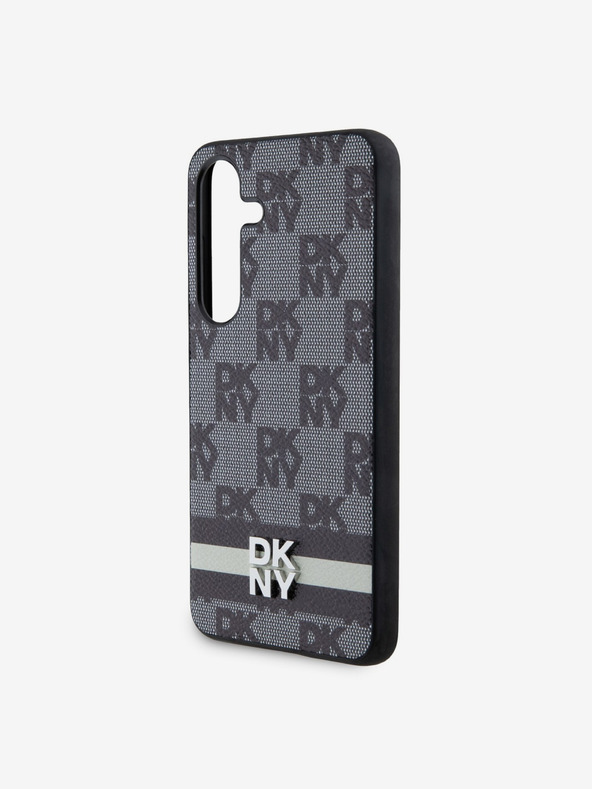 DKNY PU kožený károvaný vzor a prúžky Zadný kryt pre Samsung Galaxy S24 Black DKNY