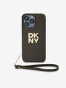 DKNY PU kožený zadný kryt s logom Stack Wrist Strap pre iPhone 15 Pro Max Brown DKNY