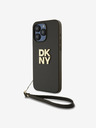 DKNY PU kožený zadný kryt s logom Stack Wrist Strap pre iPhone 15 Pro Max Brown DKNY