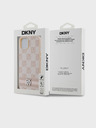 DKNY PU kožený zadný kryt so šachovnicovým vzorom a prúžkami pre iPhone 14 Pink DKNY