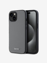 DKNY PU kožený strieborný kovový zadný kryt s logom Magsafe pre iPhone 13 sivý DKNY