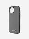 DKNY PU kožený strieborný kovový zadný kryt s logom Magsafe pre iPhone 13 sivý DKNY