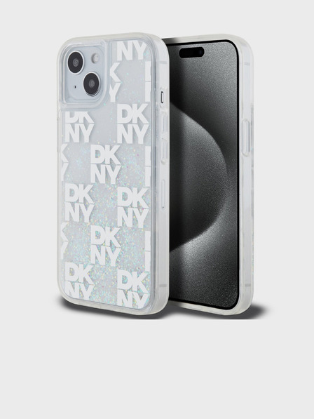 DKNY Liquid Glitter Checkered Pattern zadný kryt pre iPhone 15 Transparent DKNY