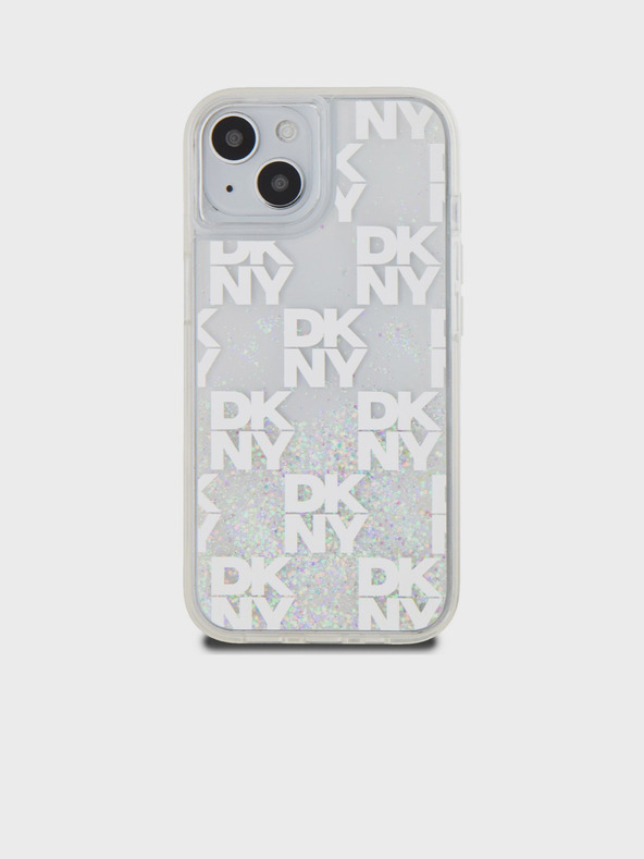 DKNY Liquid Glitter Checkered Pattern zadný kryt pre iPhone 15 Transparent DKNY