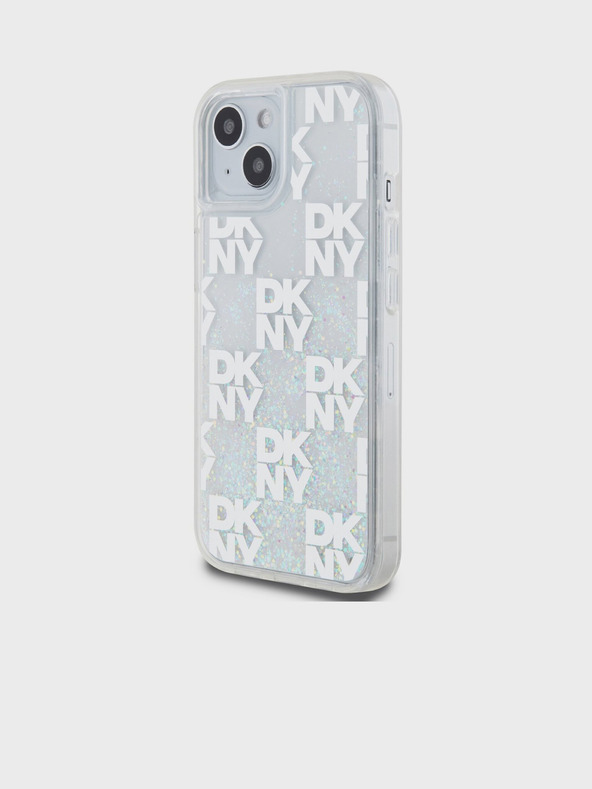 DKNY Liquid Glitter Checkered Pattern zadný kryt pre iPhone 15 Transparent DKNY